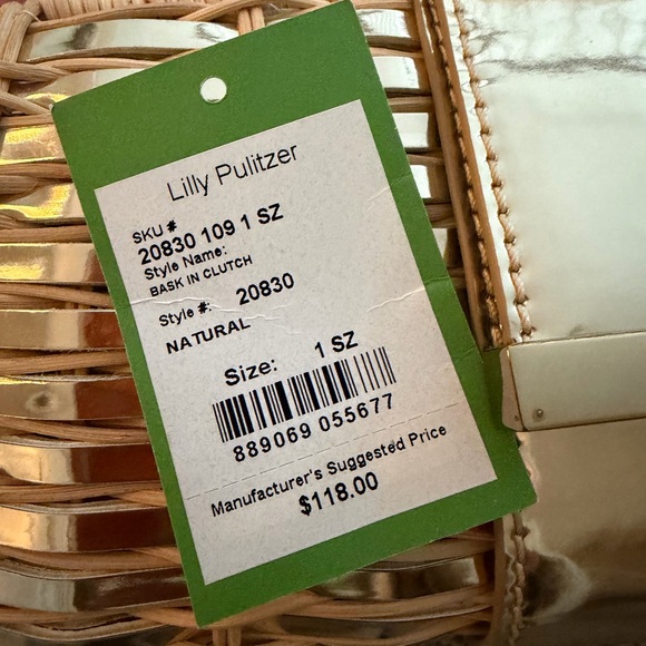 NWT Lilly Pulitzer Bask in Clutch Natural Gold and Wood/Cream Woven - Picture 4 of 4